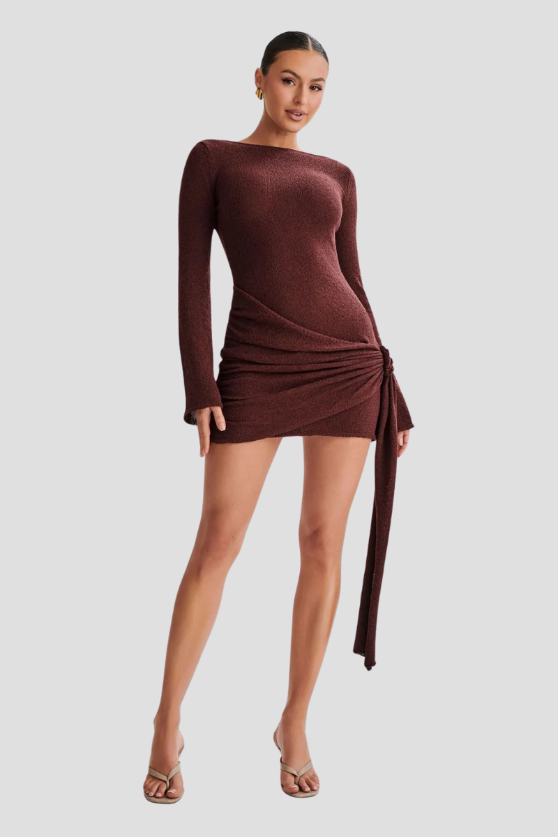 Sylvéra - Elegant Fit Knit Mini Dress with Stretch Lune Blanche