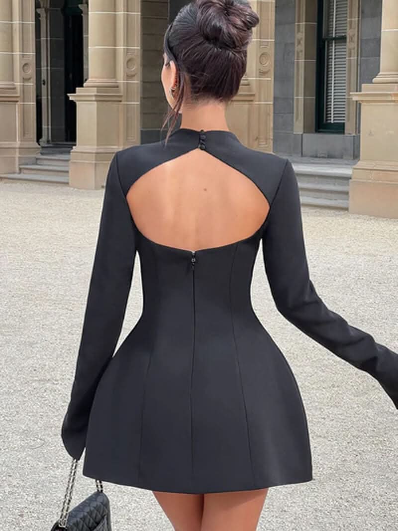 Corvelle Mini Dress with Long Sleeves and Back Cut-Out Lune Blanche